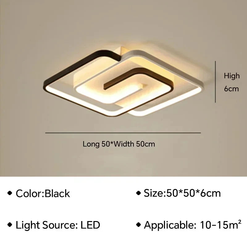 plafonnier led moderne carré noir blanc lumineux diffus minimaliste 50x50cm
