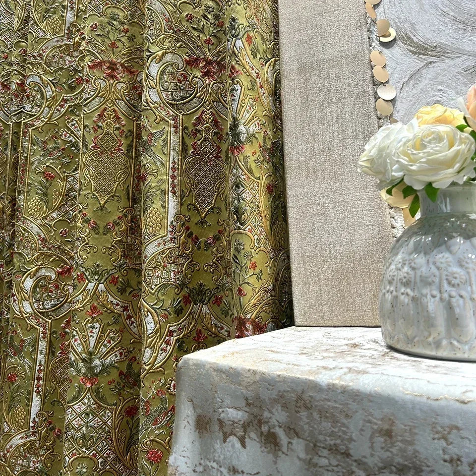 rideau opaques polyester floral classique vert olive doré rouge blanc français