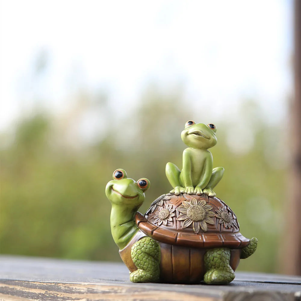 statuette tortue grenouille résine verte marron motifs floraux décoratif jardin animalierextérieur