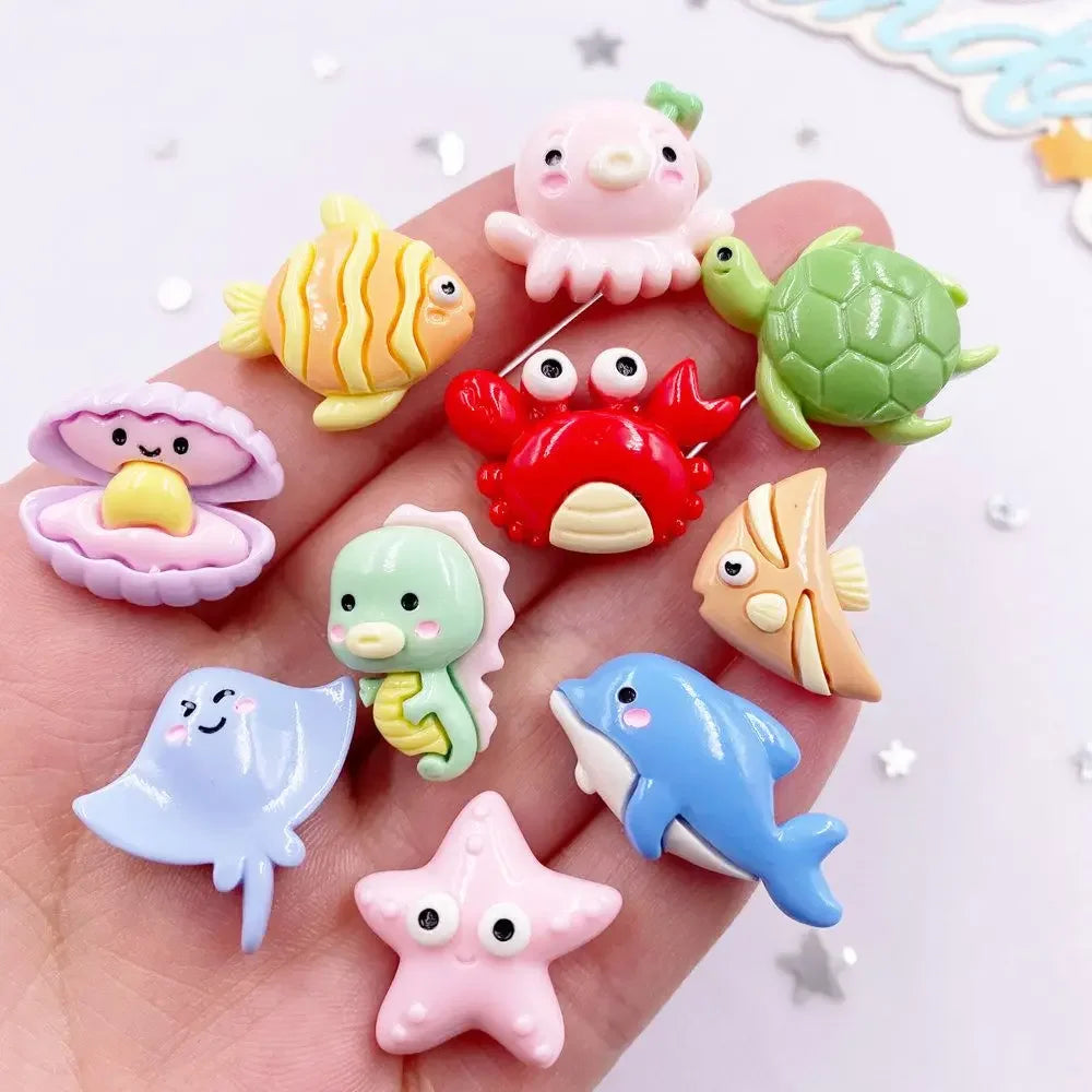 pendants animaux marins résine cartoon bleu vert rose poisson tortue crabe