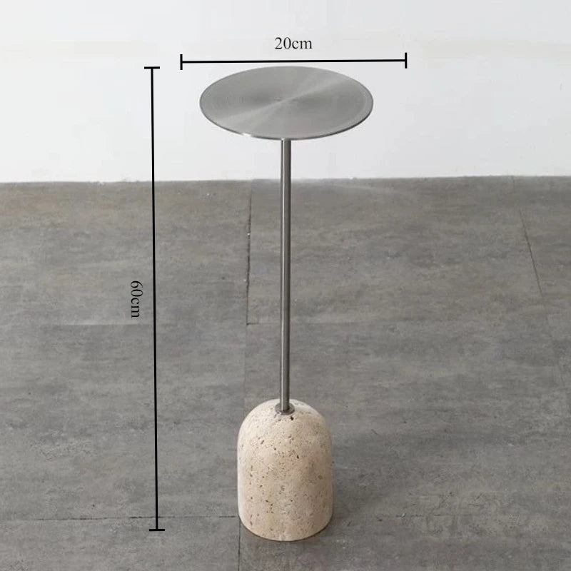 table basse moderne or texture travertin salon chambre coucher minimaliste rond métal inoxydable