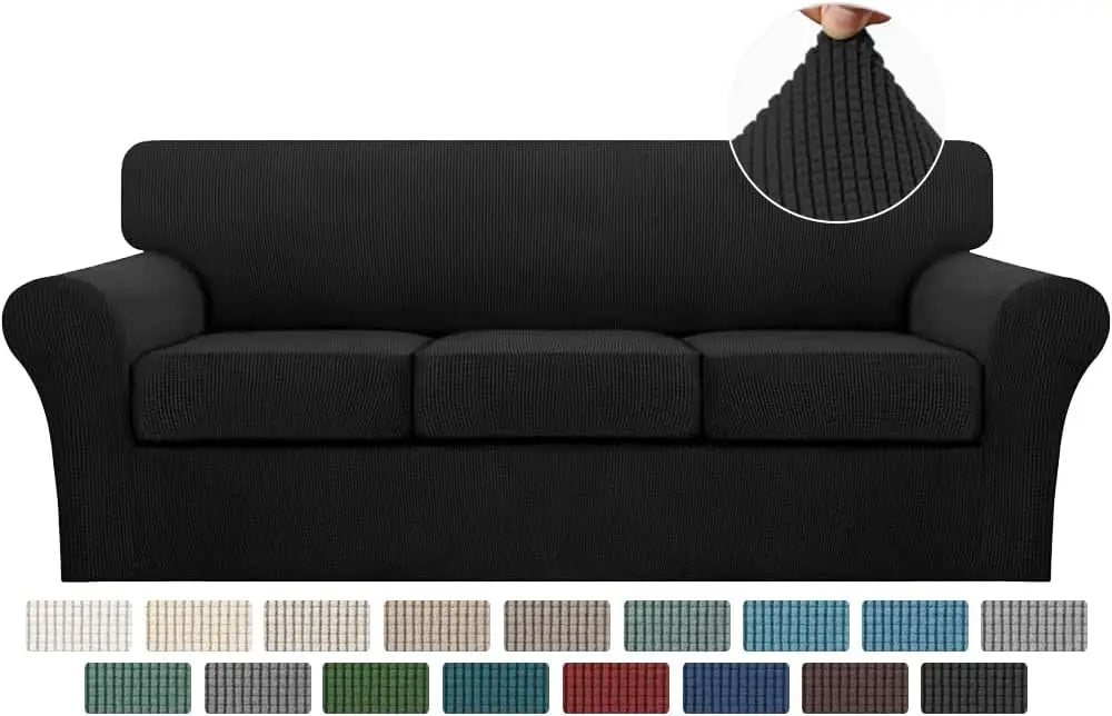 housses canapé jacquard gris foncé texture carreaux moderne fixations boutons support chambre salon machine