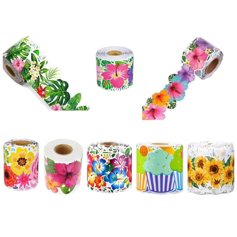 ruban décoratif multicolore fleurs motifs géométriques moderne adhésif 18.5m festif école événement