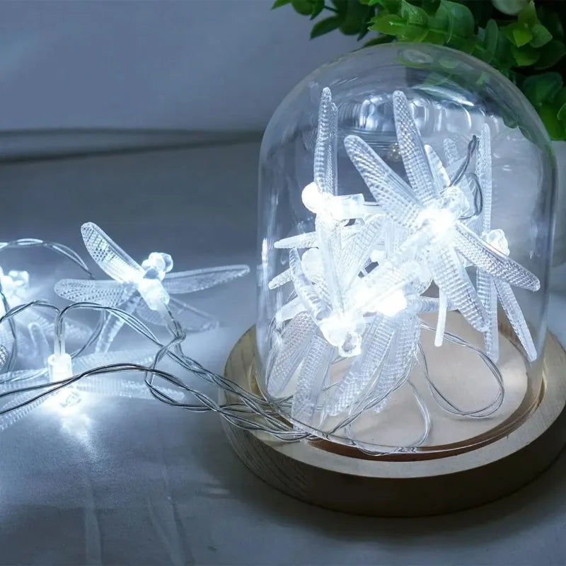 guirlande lumineuse libellules transparentes 10 led batterie maison jardin fêtes anniversaires décoration vacances