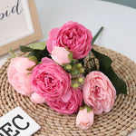 bouquet fleurs artificielles pivoines roses feuilles vertes decoration mariage anniversaire intérieur classique
