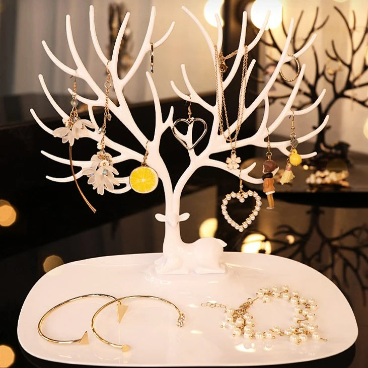 présentoir bijoux arbre branches cerf rose vert blanc moderne minimaliste rangement bijoux