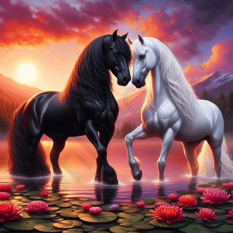 peinture diamant chevaux arbre chat paysage nocturne toile diamants coloriages fantaisie moderne
