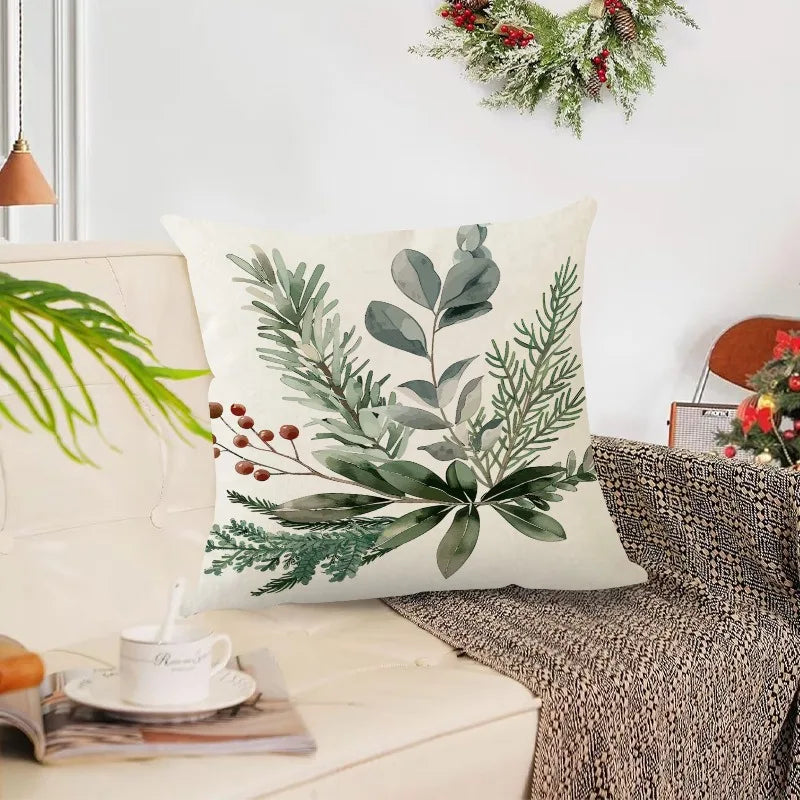 housse coussin polyester zip motif végétal feuilles vertes branches 45x45cm chambre salon