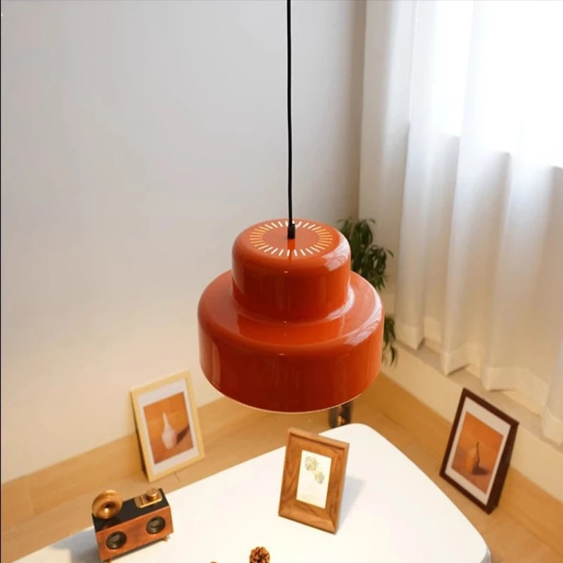 suspension lumineuse moderne deux abatjour orange noir rétro salon étude