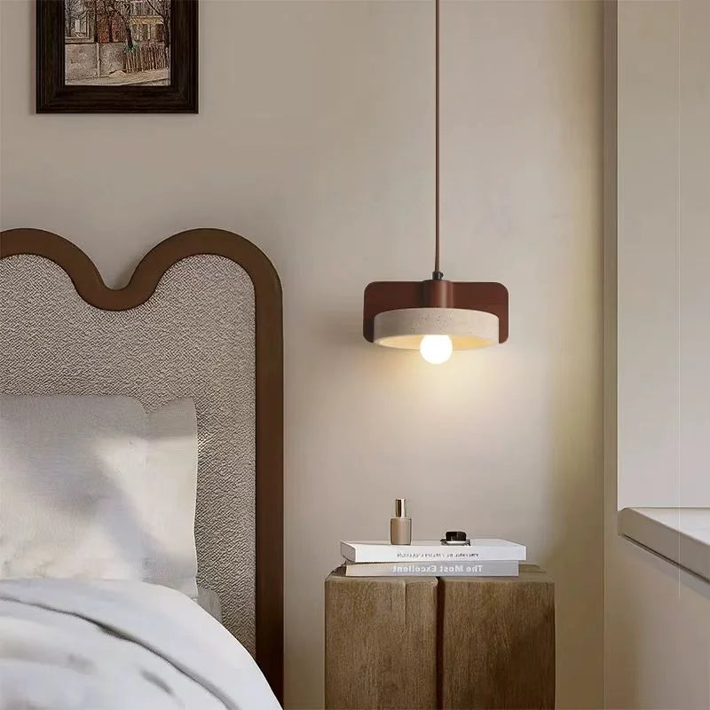 Suspension lumineuse pierre jaune travertin bois marron moderne minimaliste 2000 82000 lumens