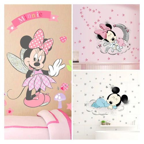 autocollant mural mickey minnie mouse dessin animé décoration chambre enfant sticker mur décoratif pvc