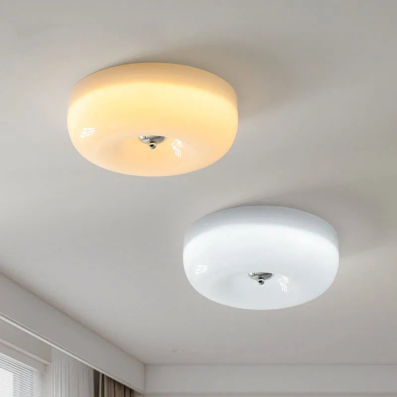 plafonnier moderne verre blanc beige acier inoxydable lumière led neutre chaude blanche