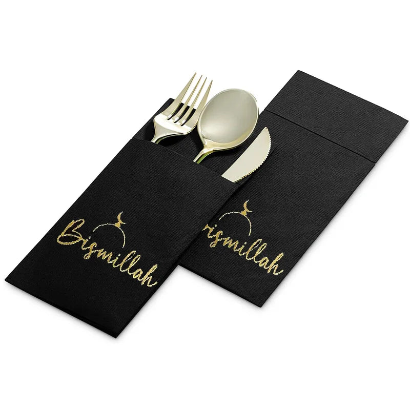 porte serviettes papier noir doré Bismillah décoratifs serviettes table Aïd İslam symbolique