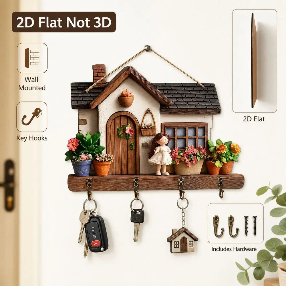 porte clés mural bois maison miniature couleurs vives plantes figurine kit