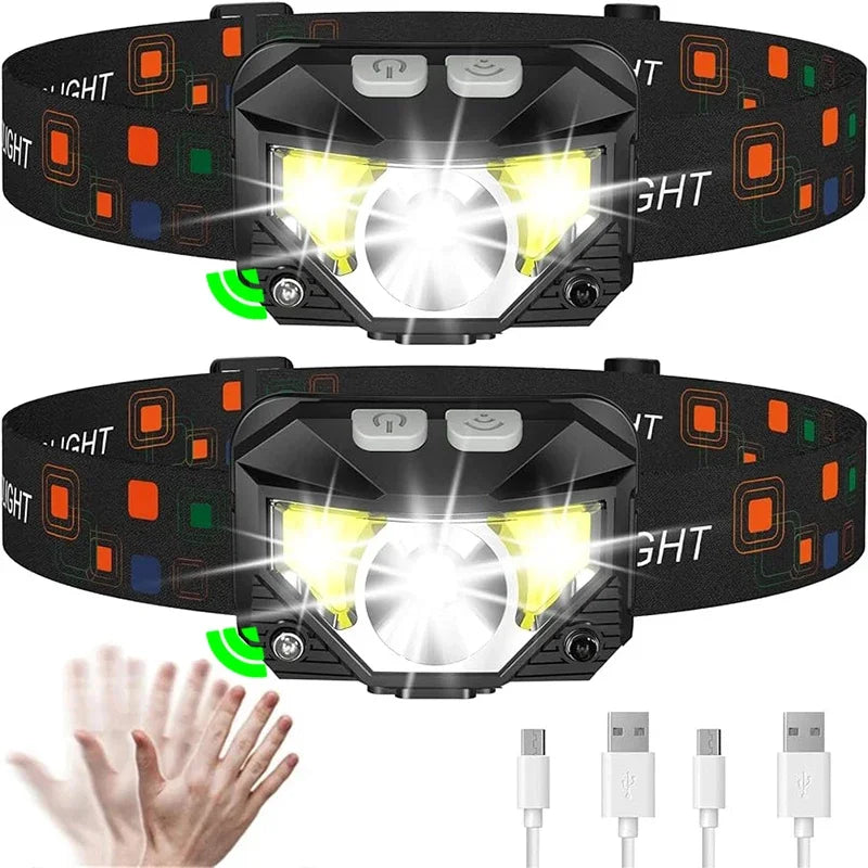 lampe frontale led rechargeable usb modes éclairage camping pêche nuit escalade chasse couleur noir
