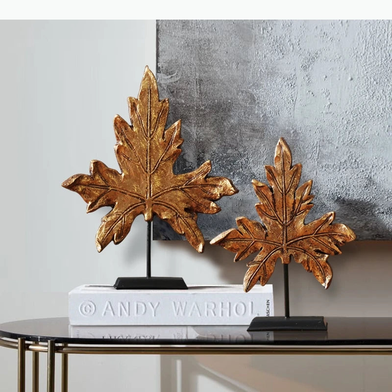 feuilles decoratives dorées relief modernes support metallique noir artisanal decoration maison 27x36cm 36x46cm