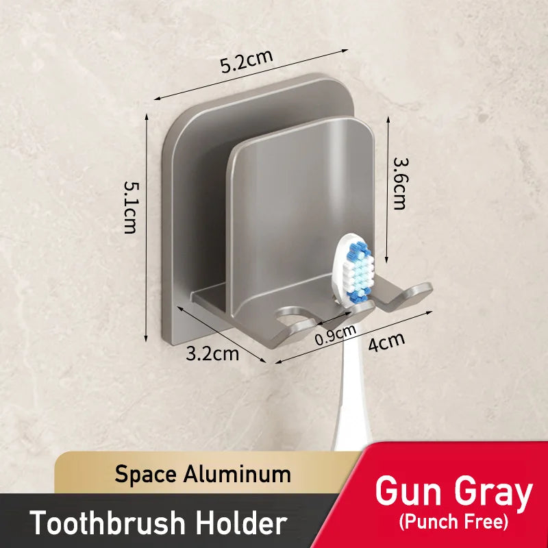 distributeur dentifrice mural gris métallisé moderne adhésif embout dégagement minimaliste