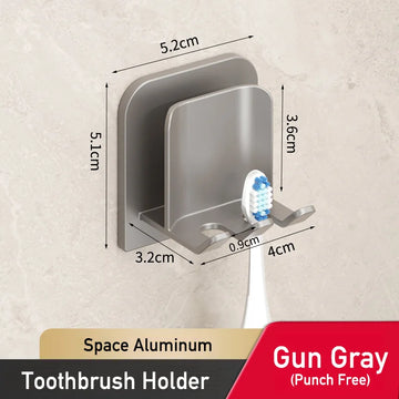 distributeur dentifrice mural gris métallisé moderne adhésif embout dégagement minimaliste