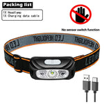 lampe frontale led noir orange rayures indicateur charge ceinture ajustable