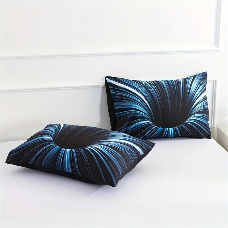 housse couette pièces polyester noir bleu motif vortex moderne taies d'oreiller lit chambre adultes