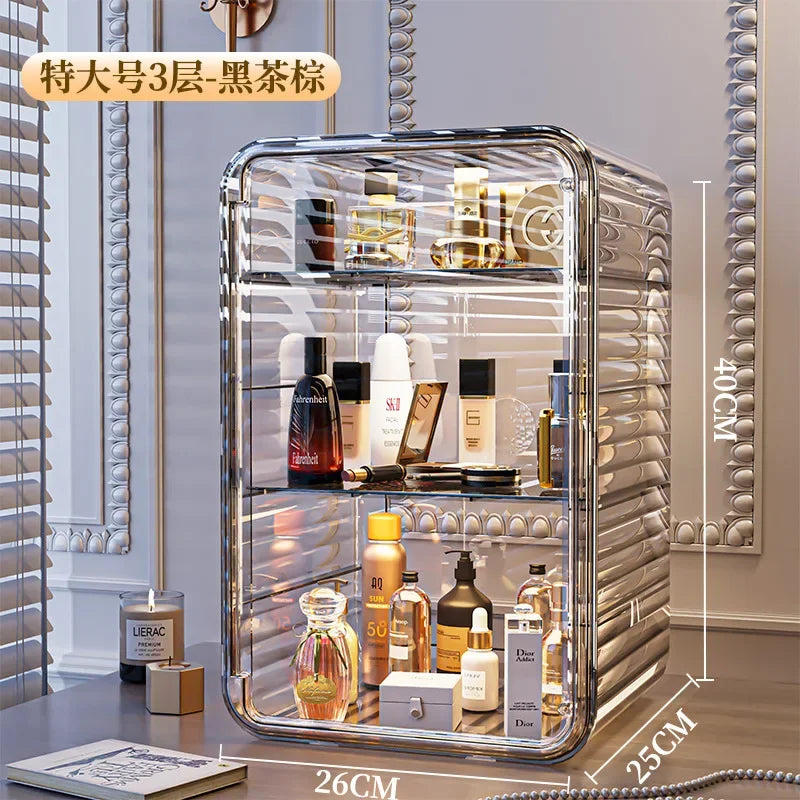 boîte rangement transparente moderne rayures horizontales cosmétiques maquillage parfums imperméable multifonctionnelle