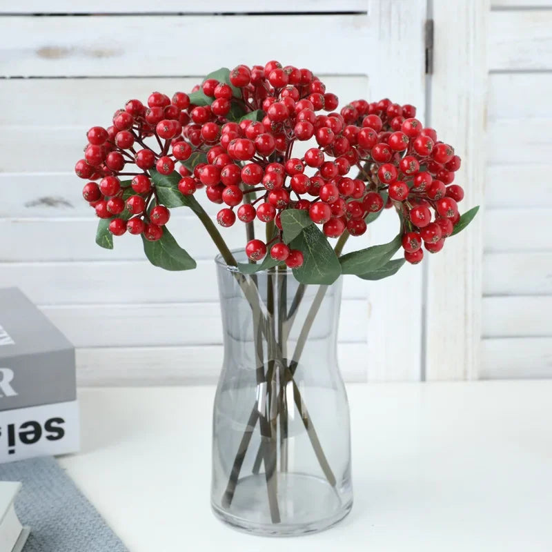 Bouquet artificiel baies rouge bleu vert feuilles naturel intérieur extérieur 30CM