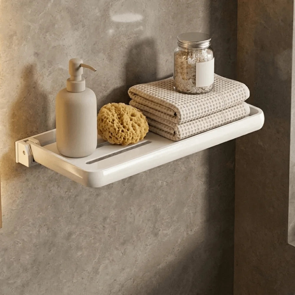 étagère salle bain pliante 30 40 50cm blanc gris moderne vis fixations rangement cosmétique