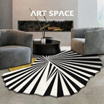 tapis noir blanc rayures concentriques anti dérapant moderne nordique salon chambre