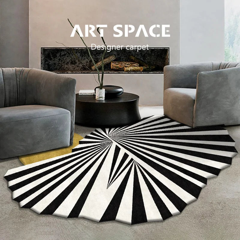 tapis noir blanc rayures concentriques anti dérapant moderne nordique salon chambre
