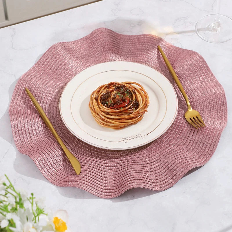 placemats ronds tissu rayures concentriques moderne rose doré rouge gris beige orange festive