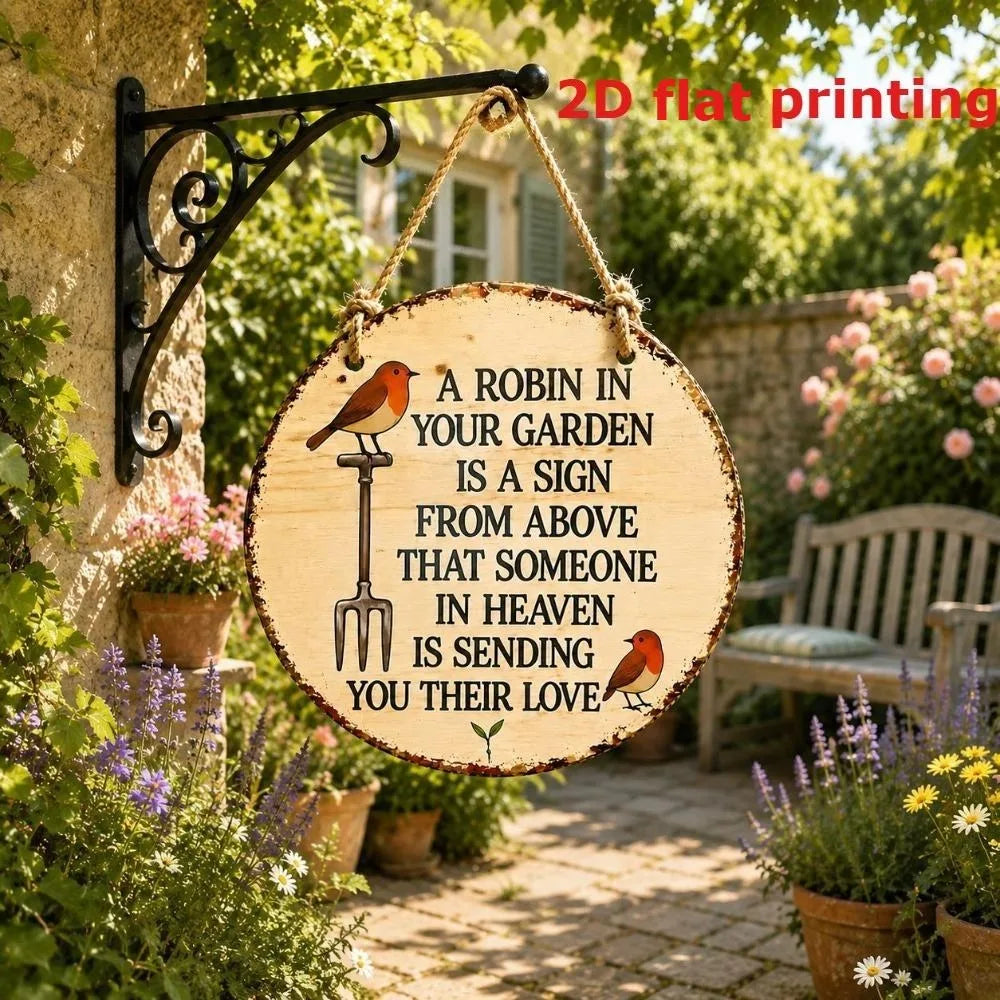 plaque decorative ronde bois oiseaux texte naturel rustique exterieur intérieur corde pastorale