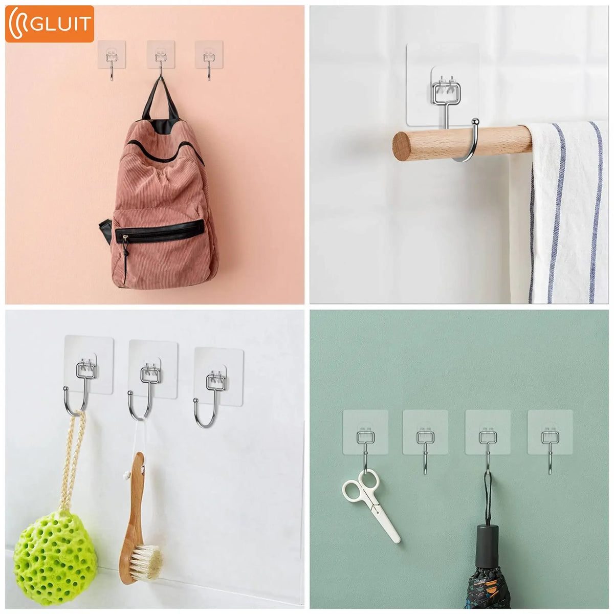 crochets murals adhésifs argentés transparents modernes maison salle bain cuisine utilisation multiple pack 10
