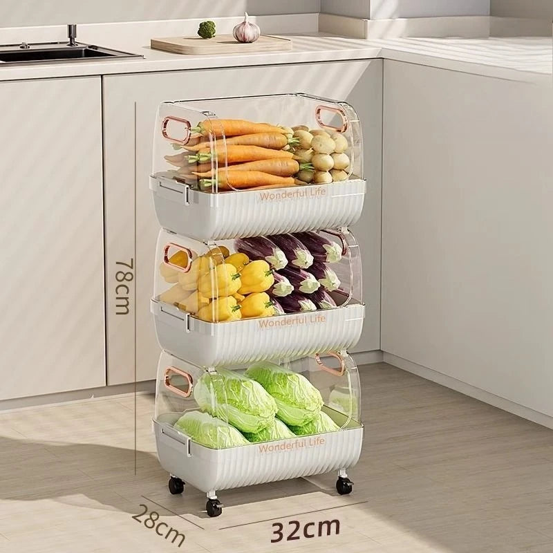 panier fruits légumes moderne transparent rayures beige poignées roulettes salon.storage
