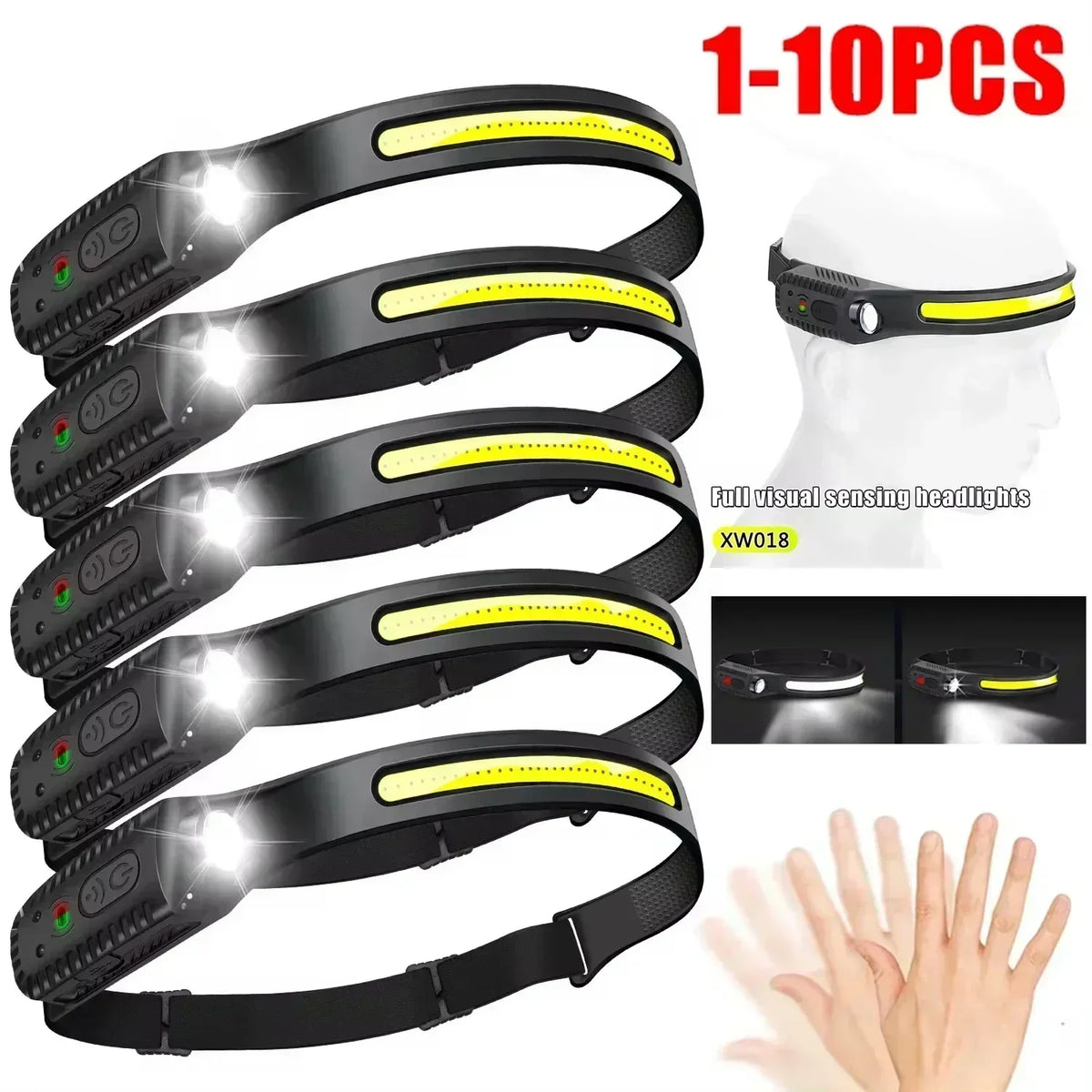 lampe frontale led cob xpe silicone noir jaune élastique ajustement montagne camping