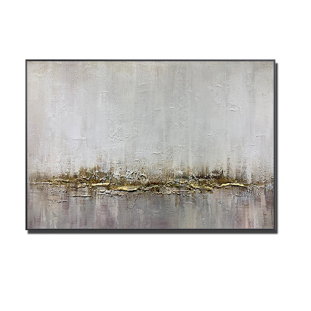 tableau abstrait gris doré contemporain texture peinte sans cadre toile horizontal