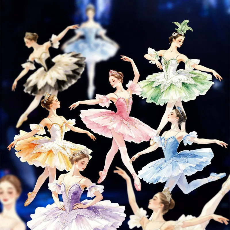 autocollants décoratifs danseuses classiques tutus colorés couronnes fleurs scrapbooking album opaques romantiques