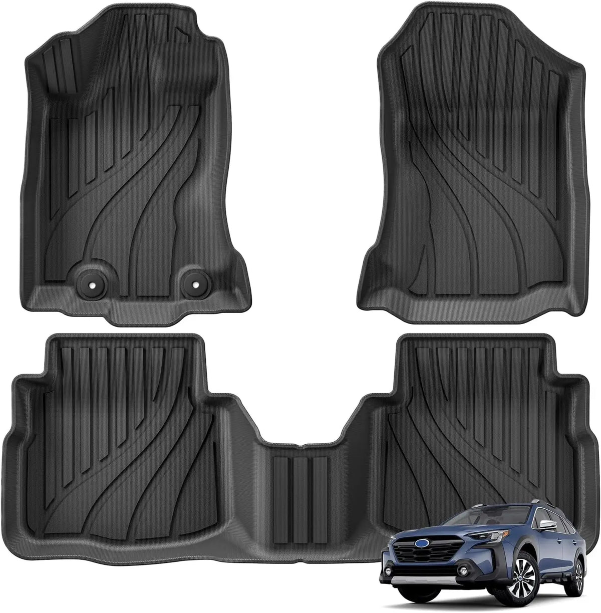 tapis sol voiture noir rayures horizontales moderne antidérapant waterproof clips inclusion full set