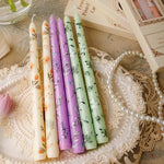Bougies coniques peintes fleurs vert clair blanc rose violet bleu clair sans flamme aromathérapie