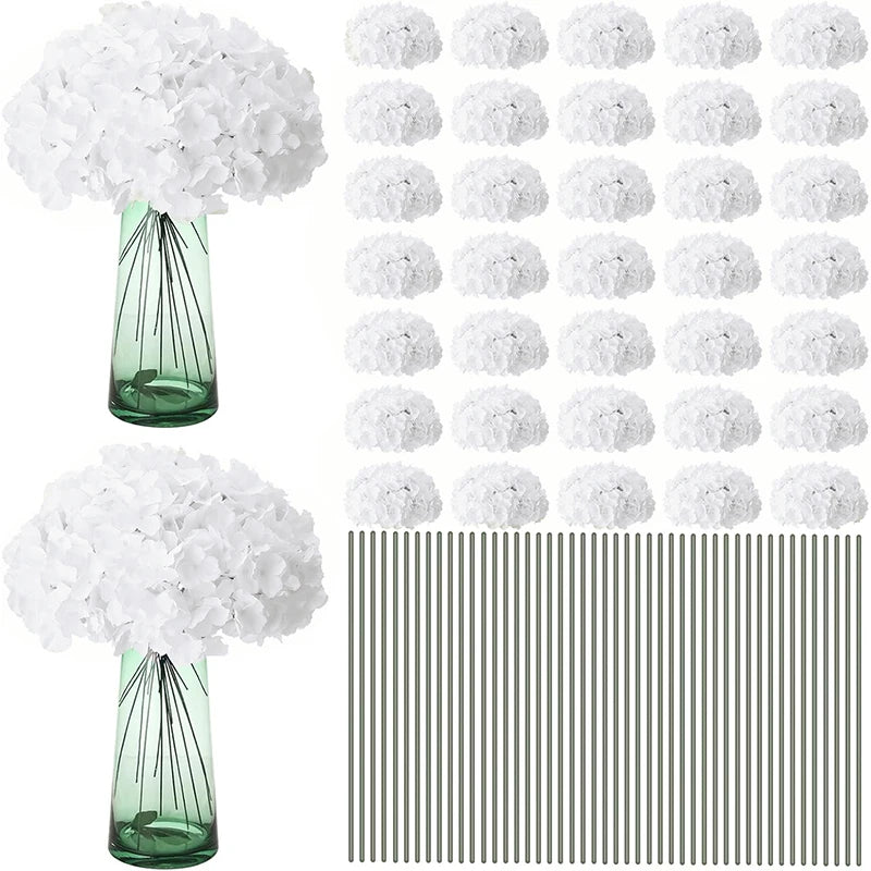décoration intérieure moderne bouquet artificiels hortensias blanc soie 50 tiges vase translucide