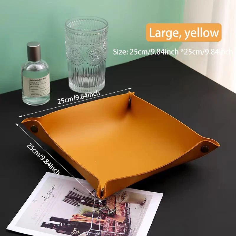 plateau rangement marron clair texture simili cuir moderne dorés respectueux environnement salon empilable double