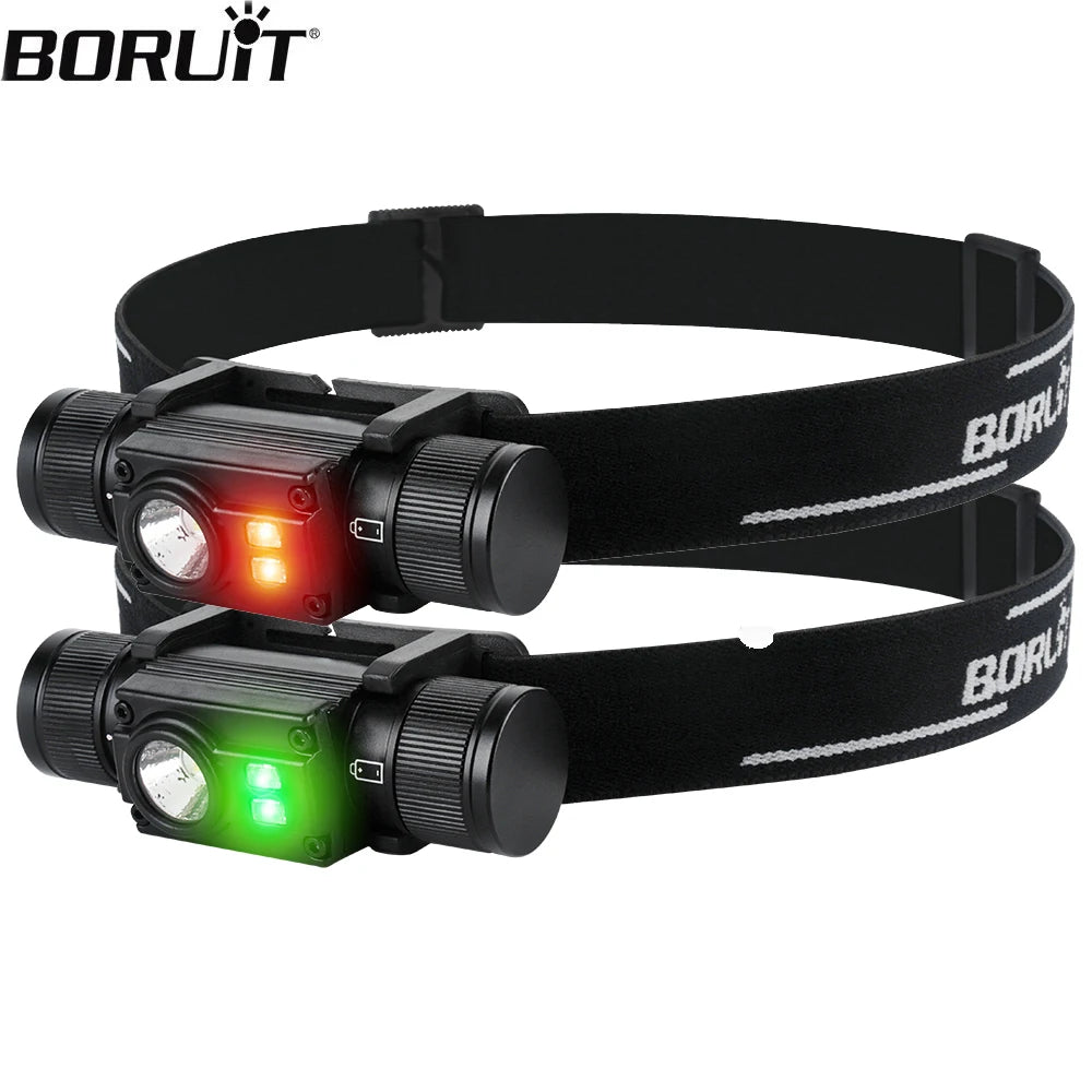 lampe frontale led rechargeable usb camping pêche étanche ipx6 modes noire rouge verte