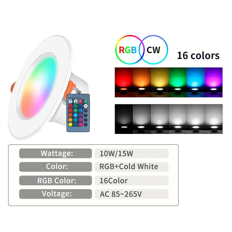 spot led blanc multicolore rgb télécommande gradation moderne 10w 15w led