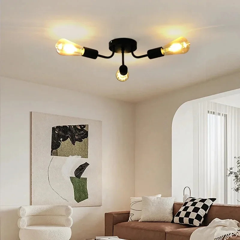 plafonnier industriel moderne noir ampoules led éclairage salon chambre cuisine