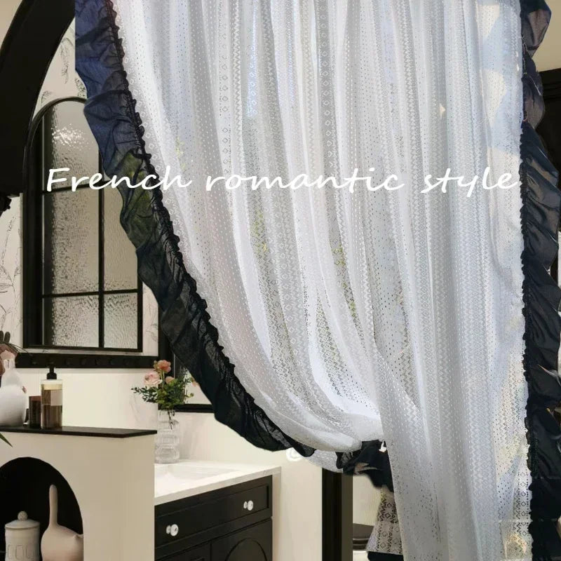 rideau dentelle blanc noir tulle translucide romantique décoration salon chambre fenêtre maison luxe