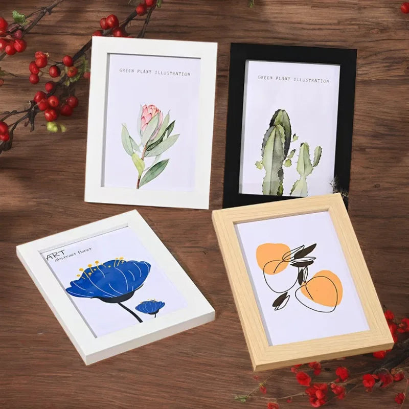 cadre photo moderne bois naturel illustrations plantes cactus fleurs transparent noir blanc A4 15X20cm