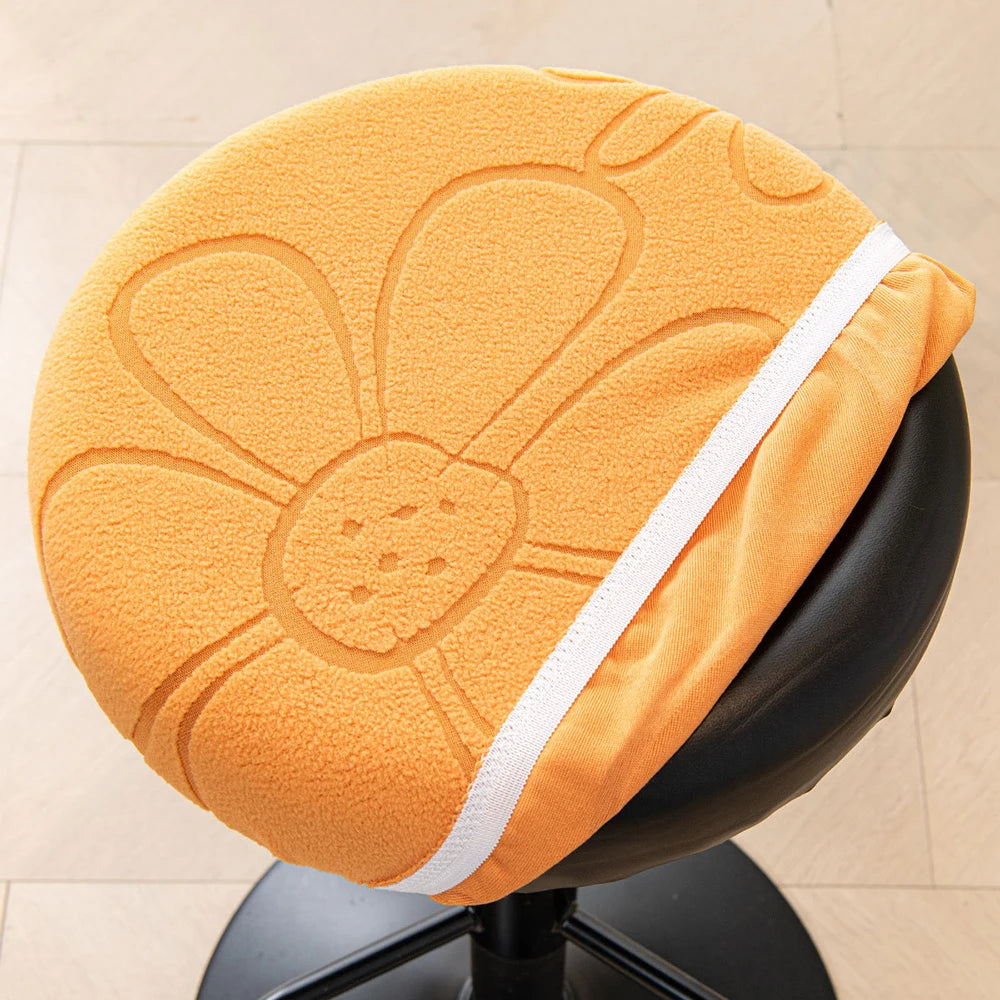 coussin tabouret moderne fleurs imprimées gris bleu clair orange roseclair vertpastel polyester élastique extensible