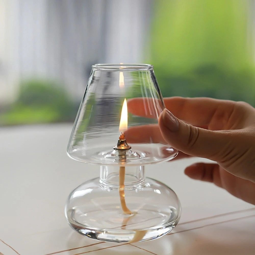 lampe huile verre moderne transparent simple décoration maison bougie cordon minimaliste fonctionnelle