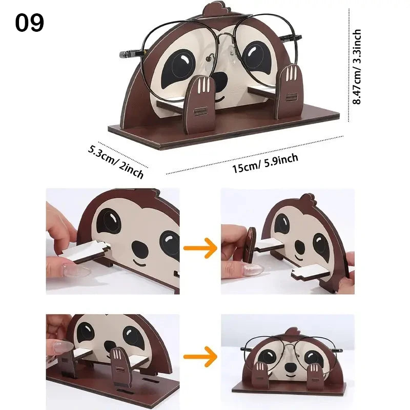 porte lunettes forme animaux pingouin singe bois créatif fonctionnel adhésif