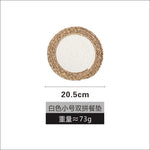 tapis table boho rustique tissé main naturel gris blanc cercles concentriques simple