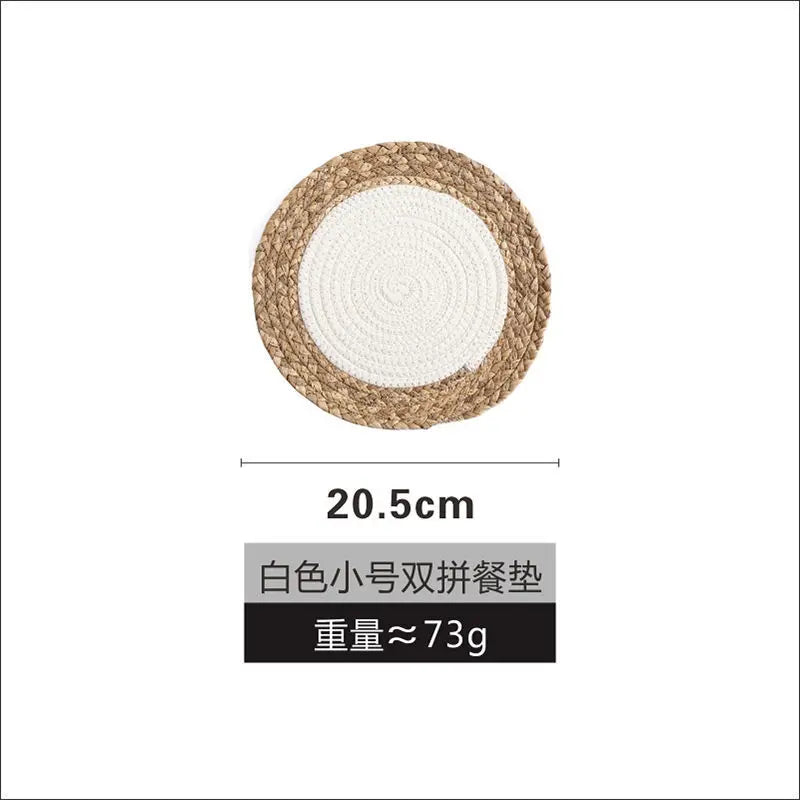 tapis table boho rustique tissé main naturel gris blanc cercles concentriques simple